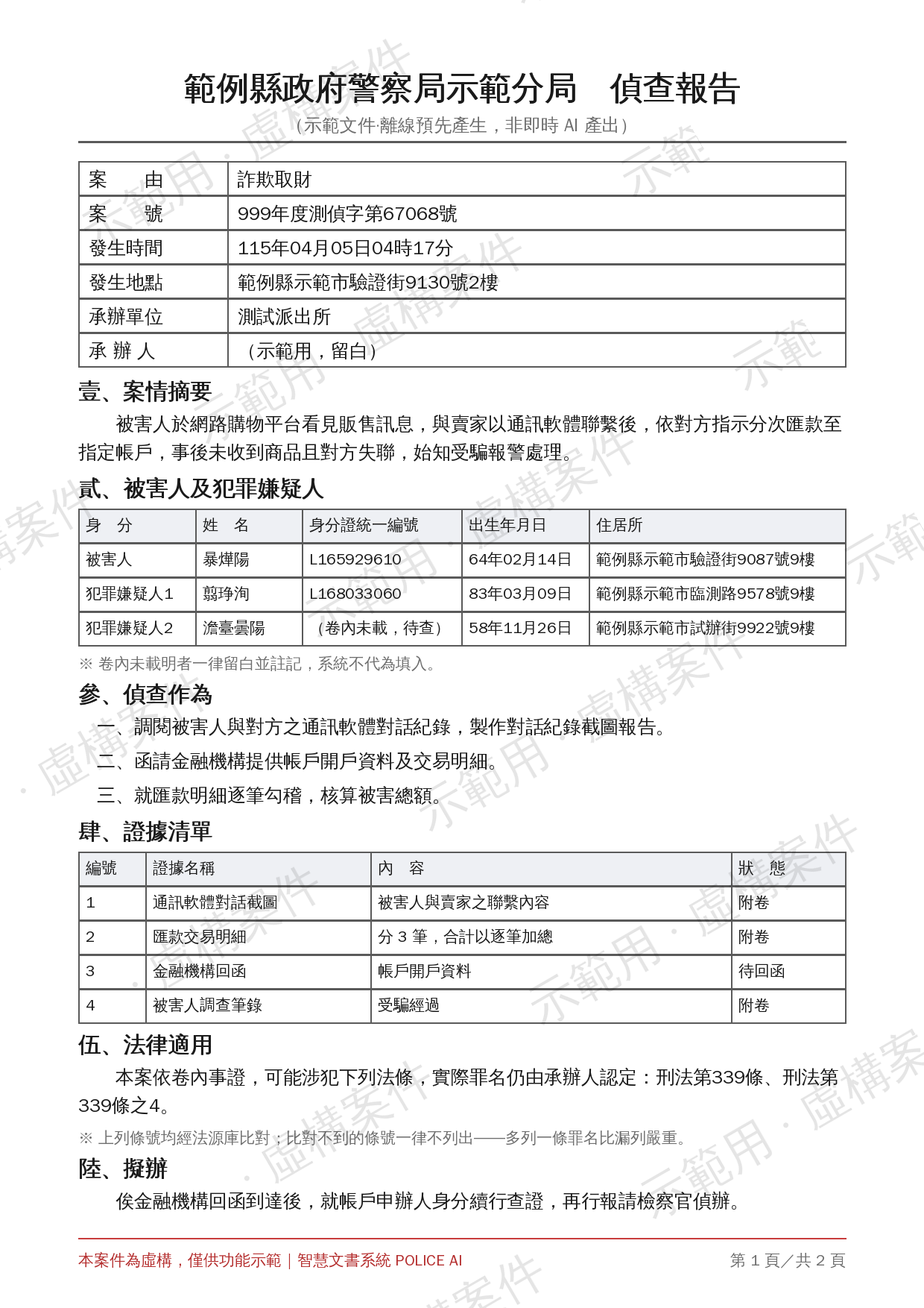 詐欺案偵查報告 版面預覽